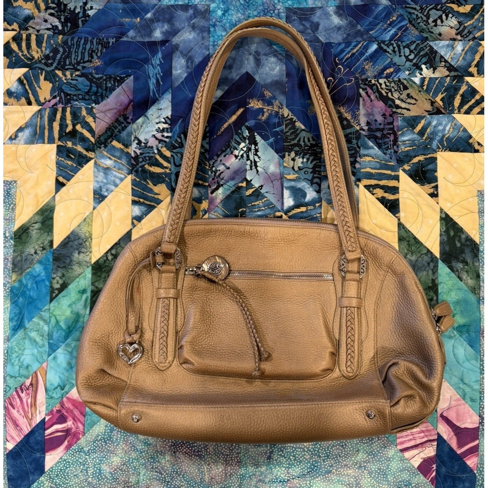 Brighton Leather Shoulder Bag Handbag Purse Bronze Silver Hardware D362522 GUC